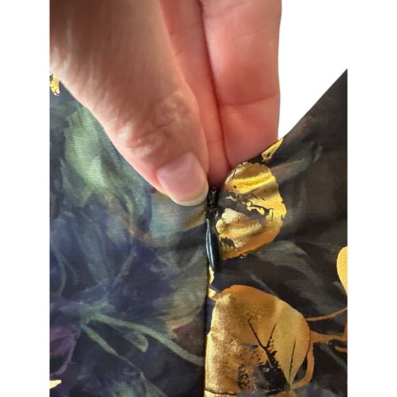 Marchesa Notte Foiled Floral Chiffon Gown Black Gold Metallic Long Sleeve Size 2 - Picture 9 of 11